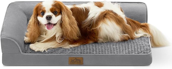 COZY KISS Orthopedic Dog Bed for Medium Small Size Dog, Dogs Crate Bed, L Shaped Foam Anti-Slip Bottom Pet Cat Sofa with Washable Removable Cover, Suitable for Pet Up to 40 lbs, 30x20x7.5 inch, Grey