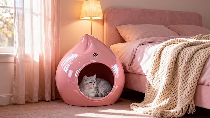 ZoeFleur Peach-Shaped & Pet Bed - Pet-Safe Rounded Eco-Resin Design, Space-Saving Home Ornaments(A-Pink)