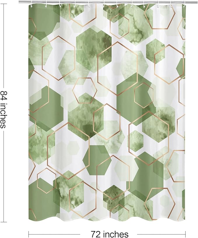 Litabel Modern Extra Long Shower Curtain for Bathroom, Sage Green Geometric Art Decor Waterproof Bath Curtain, Abstract Fabric Shower Curtain Sets for Home Decor, 72x84 Inch