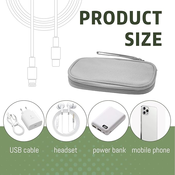 OBHEI Electronic Organizer Double Layer, Water Resistant Cable Organizer Bag for Travel Essentials, Cord, Charger, Phone, Earphone, Large Size,Accessories Travel Essentials (Grey, Single-Layer)