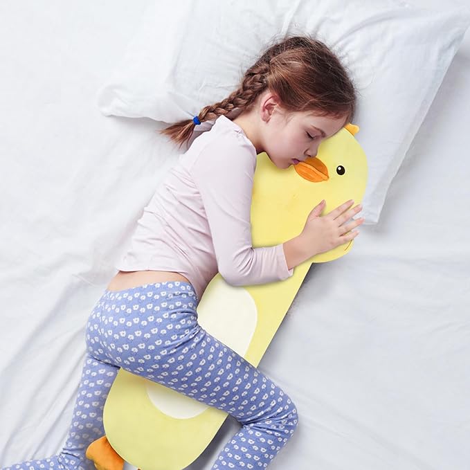 22” Long Duck Plush Body Pillow, Cute Duck Stuffed Animals, Soft Squishy Cuddly Pillow Plushies Toy Gifts for Kids Boys Girls, Birthdays, Halloween, Christmas