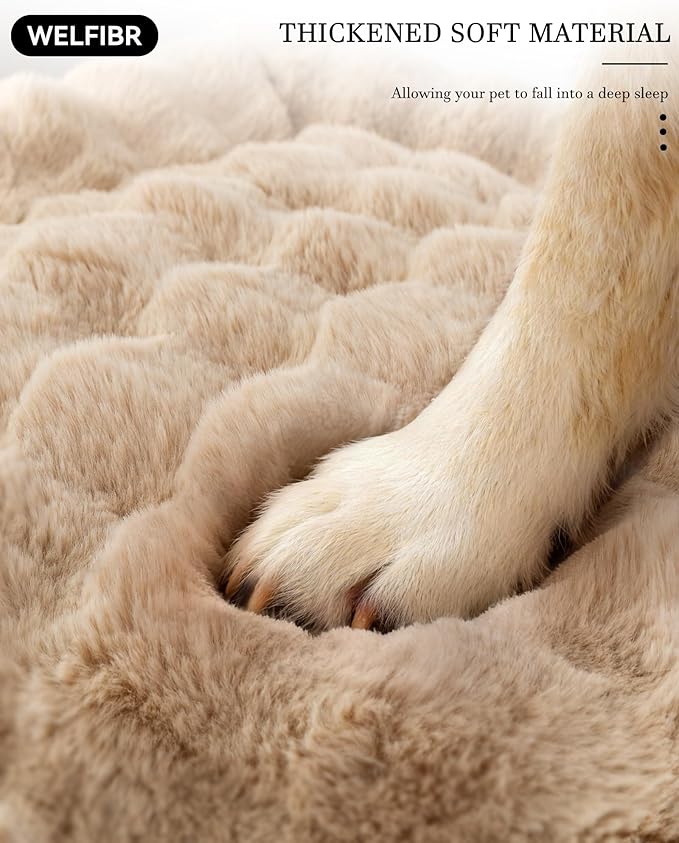Welfibr Fluffy Faux Fur Dog Bed Medium Size Dog Washable Rasied Dog Bed Orthopedic Dog Bed with Sides Noiseless Supportive Foam Dog Couch Anti-Slip Comfort Pet Beds with Removable Cover Brown 42"