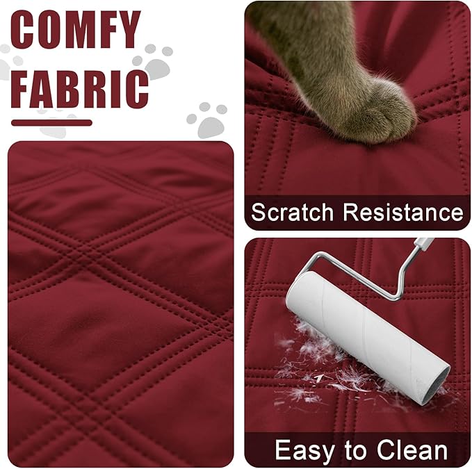 Smiry Waterproof Dog Bed Cover Blanket 68x82, Soft Reversible Pet Blanket, Washable Leakproof Cats Dogs Couch Cover for Sofa, Couch, Furniture, Lattice, Wine Red/Wine Red