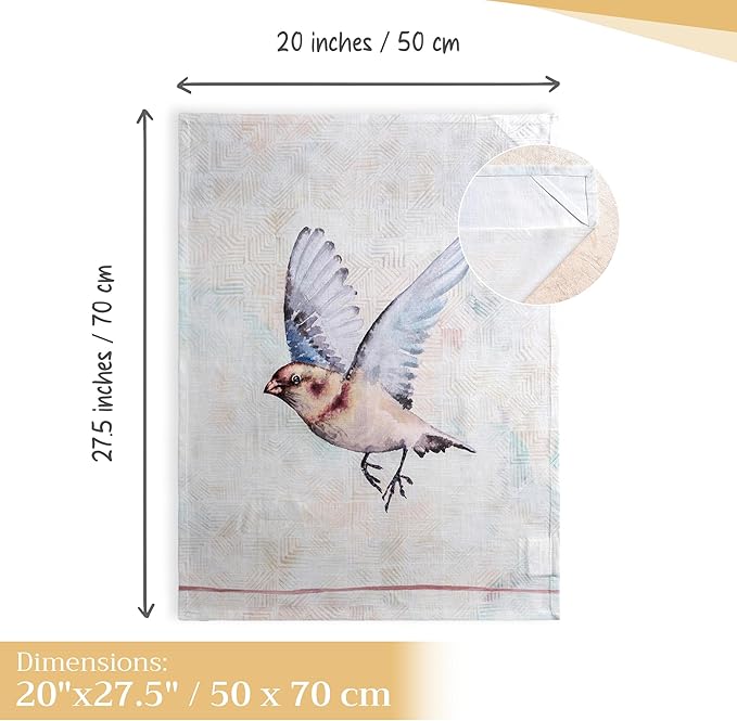 Maison d' Hermine Kitchen Towels Set of 3 100% Cotton 27.50" x 20" Reusable Cloth Tea Dish Towels Absorbent with Hanging Loop for Kitchen, Home, Dining, Cocktail Parties Spring/Summer (Flying Birds)