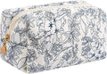 Gleyemor Small Quilted Makeup Bag for Women, Cute Floral Bow Cosmetic Bag, Emergency Bag Travel Toiletry Cotton Pouch Gifts for Girls Her Mom Friend Sister Bridesmaid (Navy Floral)