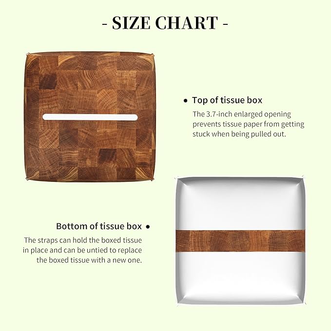 Natural Wood Board Honey Oak Tissue Box Cover Square Leather Tissue Holder Waterproof Facial Paper Organizer Dispenser Cube Paper Cover Case for Home Office Bathroom Vanity Countertop