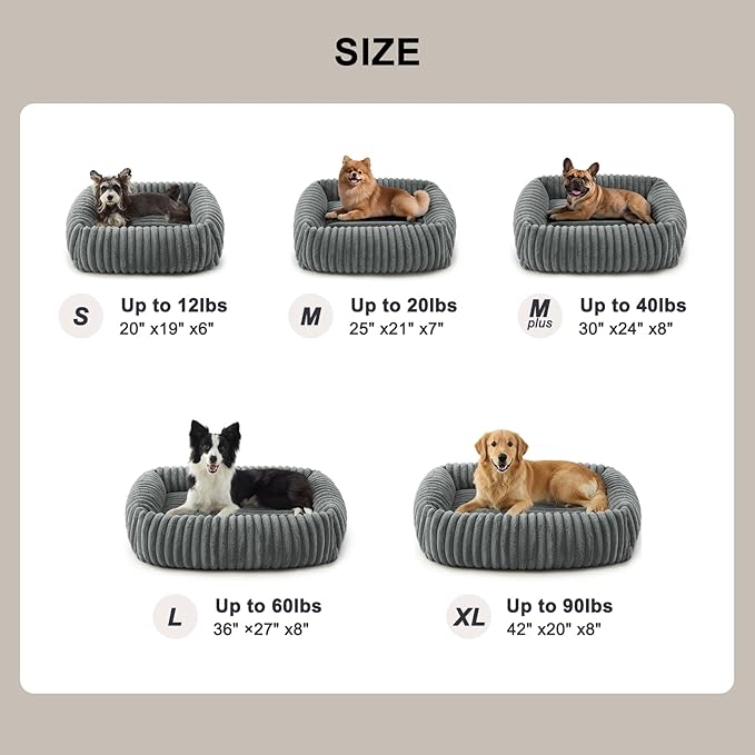 FURTIME Dog Bed for Small Medium Dog, Washable Orthopedic Pet Bed with Removable Cover, Rectangle Soft Calming Sleeping Puppy Bed Durable Pet Cuddler with Anti-Slip Bottom, Grey, M (25"x21"x7")