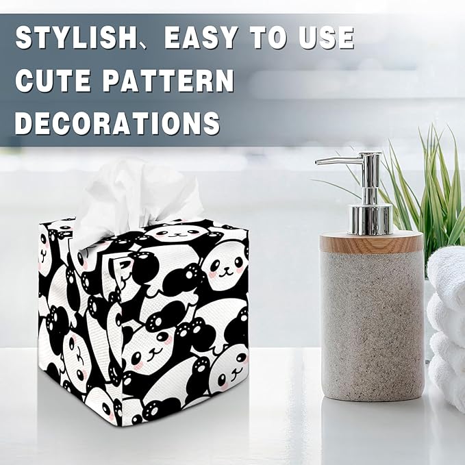 Tissue Box Cover Square Decorative Tissue Box Holder Cute Funny Cube Tissue Case Cover-Panda Tissue Box Cover