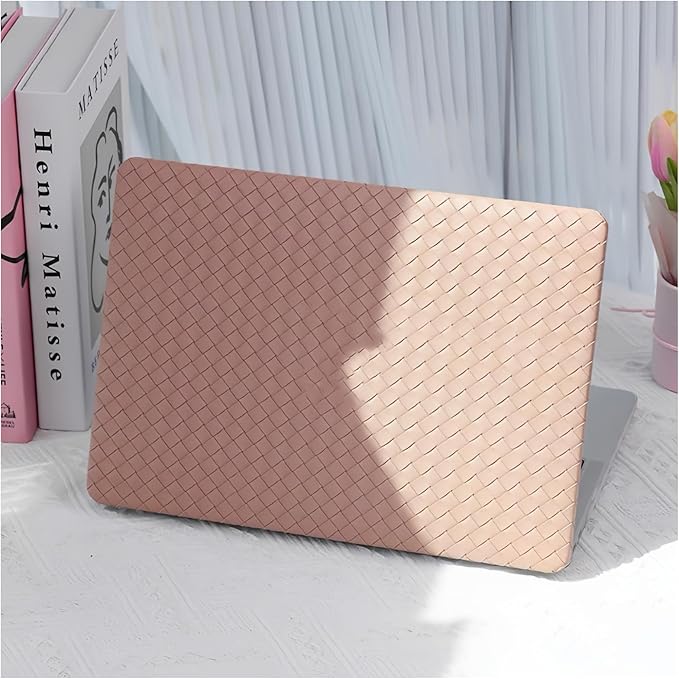 BYCeKe Woven Case Compatible with MacBook Air 13.6 inch 2022-2025 M4 A3240 M3 A3113 M2 A2681,for Mac Air M2 Sturdy Protective Leather Woven Textured Cases&Keyboard Cover for Mac 13 M4 Weave, Boho Pink