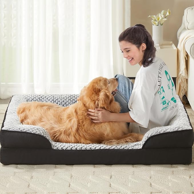 LEXTRO Orthopedic Dog Bed for Large Dogs, Egg Crate Foam Bed for Large Dogs, Equipped with Removable Waterproof Pillow Cover and Anti-Slip Bottom, Pet Bed