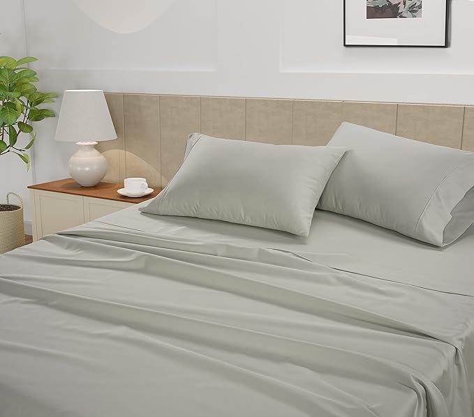 LANE LINEN Split King Sheet Set – 450 Thread Count 100% Cotton Cooling Sheets, Soft & Breathable Sateen Weave, 15” Deep Pocket Fully Elasticized Fitted Sheet, Machine Washable, Moonstruck