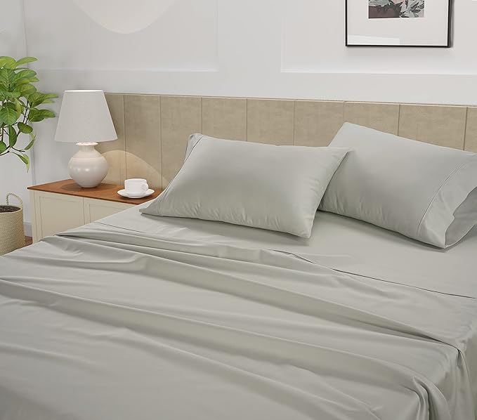 LANE LINEN Full Bed Sheets Set – 450 Thread Count Cooling Cotton Sheets, Soft & Comfy Sateen Weave, 15” Deep Pocket Fully Elasticized Fitted Sheet, Machine Washable, Moonstruck