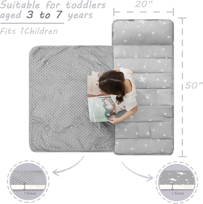 Lasoftan Toddler Nap Mat with Pillow and Blanket, Extra Large Rolled Napping Mats,Slumber Bags for Boys Girls,Kids Sleeping Bag for Daycare, Preschool Travel Camping