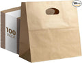 Natural Brown Kraft Paper Bags with Reinforced Handles 11" x 6" x 11" - Sturdy Die Cut Tote Bag for Baby Shower, Gift, Food Service, Shopping, Small Business, Takeout, Bakery, Restaurants -100 Pack