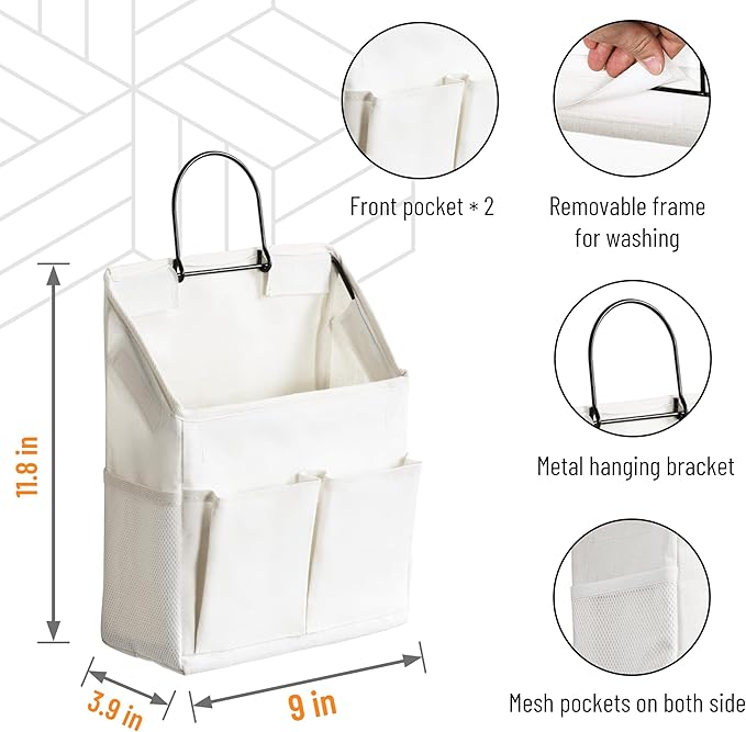 HZZTY BRNY 2pcs Wall Hanging Storage Bag, Small Door Closet Linen Fabric Pockets Organizer, Waterproof Multi Functional for Living Room Bedroom Bathroom Kitchen RV Camper with Hooks All White