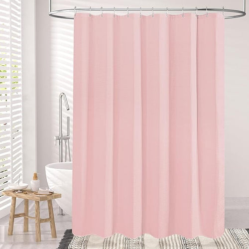 AmazerBath Waffle Shower Curtain, Blush Pink Shower Curtain Fabric 78 Inches Long with Waffle Weave, Heavy Duty 240GSM Hotel Quality, Bathroom Shower Curtains, 72 x 78 Inches