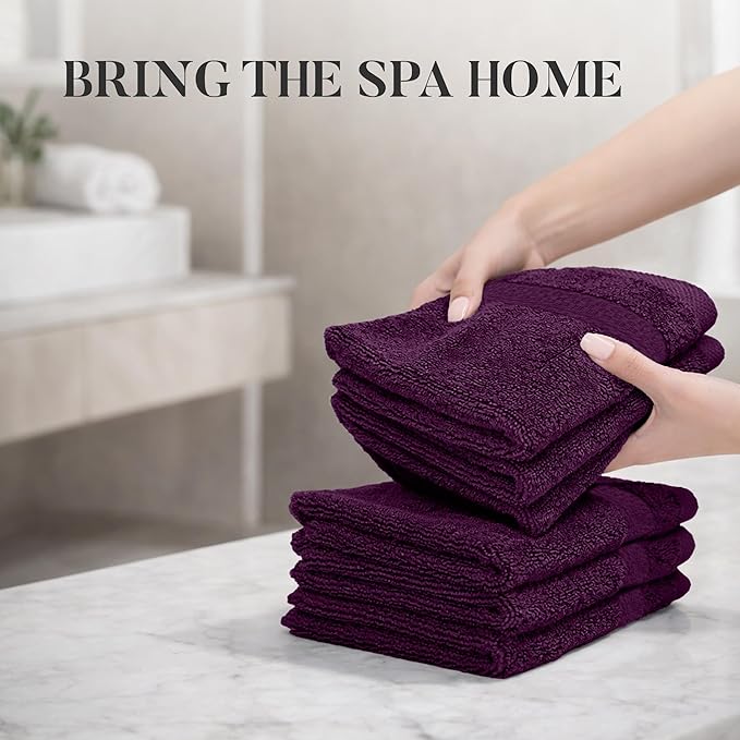 RIVERSIDE 12 Pack Premium 100% Cotton Face Wash Cloths, 12 x 12 Inches, Soft & Absorbent Face Towels for Bathroom Wash Clothes, 550 GSM, Luxury WashCloths for Showering, Body, Spa & Gym, Purple