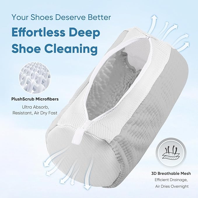 M-Better Shoe Washer Machine Bag 2Pack - Reusable Shoe Laundry Bag with Mesh Socks Washing Bag - 360°Deep Protective Cleaning Bags for Sneakers Delicate Footwear - Home Dorm Travel Essentials, Grey