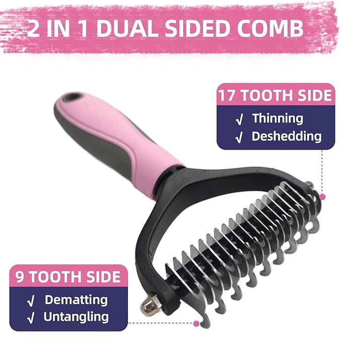 KUEIOX Dog Brush for Shedding,6 PCS in One Pet Slicker Hair Brush Kit Organizer Bag - Dog Cat Grooming Deshedding Undercoat Rake Brush Comb for All Small Large Dogs Cats Pink