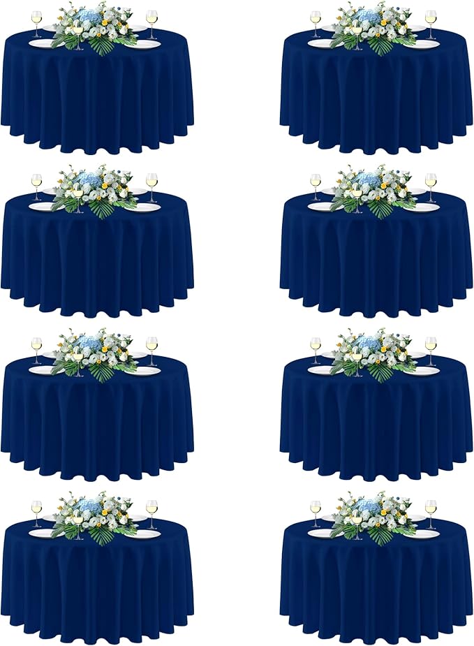 sancua Round Tablecloth 90 Inch Diameter, 8 Pack - Circle Polyester Fabric Table Cloth for Wedding Party Reception Banquet Birthday, Washable Formal Table Cover (Fit 30-72 Inch Tables), Navy Blue
