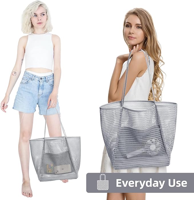 KALIDI BeachNylon Mesh Tote Bag, Casual Tote Bag Hobo Women Foldable MAX 23L Shoulder Bag For Beach Picnic Vacation