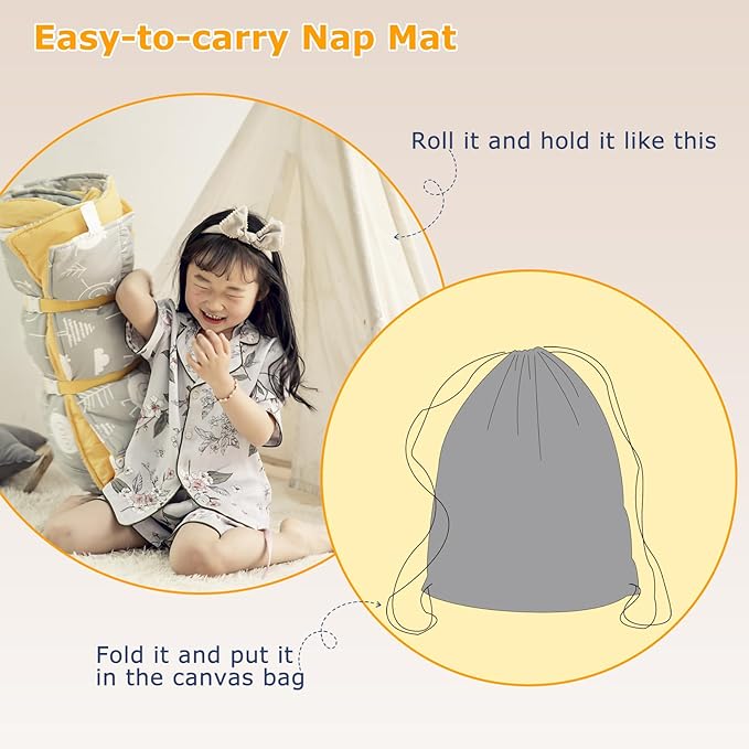 Hi Sprout Toddlers Nap Mat with Removable Pillow and Soft Blanket, Lightweight Daycare Preschool Kindergarten Sleeping Bag, Travel Slumber for Kids Girls Boys
