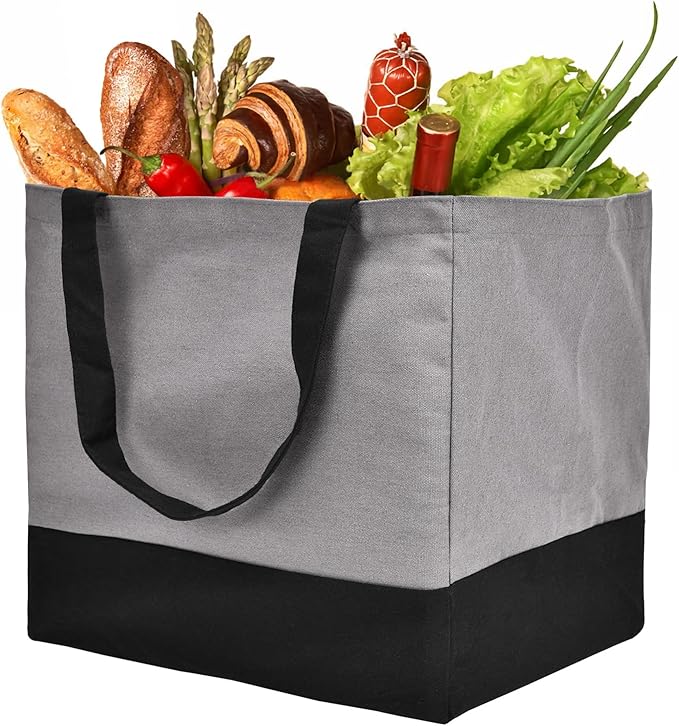 CNaiyunpin Canvas Reusable Grocery Bags Heavy Duty, 8.3 gal Foldable Large Tote Bag with Handles, Holds 60 lbs Canvas Shopping Bags, 1 Pack