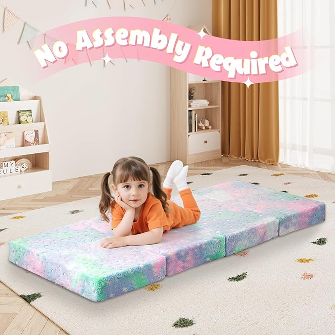 MeMoreCool Foldable Floor Mattress for Kids, Glow Toddler Nap Mat for Sleeping and Daycare, Portable Trifold Futon Mattress Floor Bed, Star