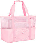 Fammart Mesh Beach Bag, Large Beach Tote with Zipper Pocket for Family Pool Bag for Toys & Vacation Essentials
