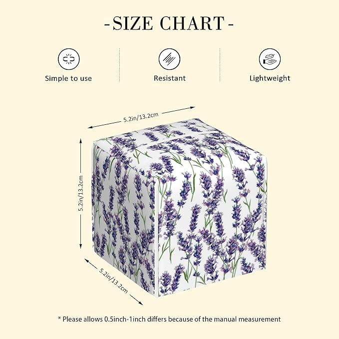 POIUBLE Leather Tissue Box Holder Lavender Flowers Tissue Box Cover Square Waterproof Tissue Holder Organizer Modern Napkin Holder for Bedroom Dresser Night Stand Office Desk