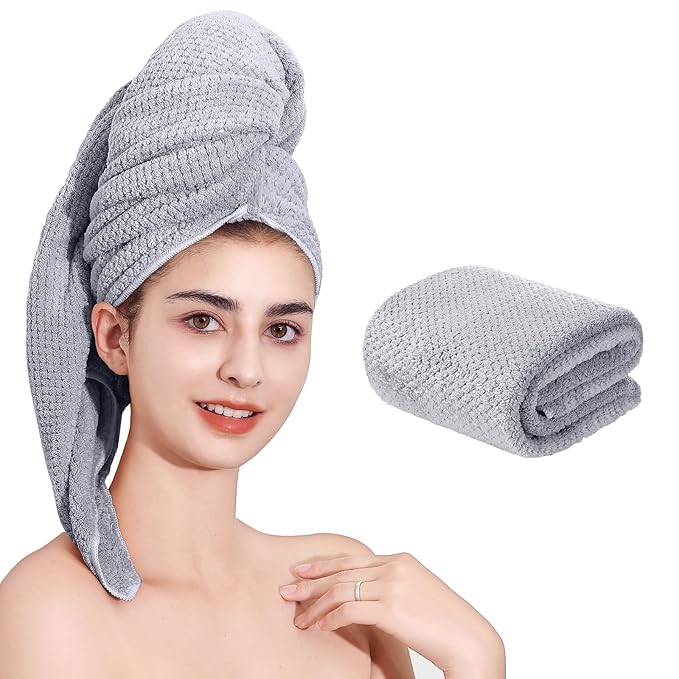 Laojbaba Microfiber Hair Towel Quick Dry Hair Towel Hair Drying Towels Suitable for All Kinds of Hair Ultra Absorbent Long and Thick Hair 24X48inch Grey (1pcs)