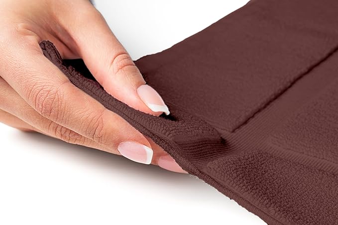 Ample Decor 100% Cotton Bath Mats 34 x 20 Inches, Quick Dry, 1350 GSM Banded Border Shower Bathroom Floor Mat, Not Bathroom Rug - Brown, Pack of 6