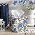 Ferrochef Blue Paper Mache Tissue Box Cover Floral Print Tissue Box Decorative Square Napkin Holder for Grand Millennial Home Bedroom Countertop Night Stands Office Country Decor