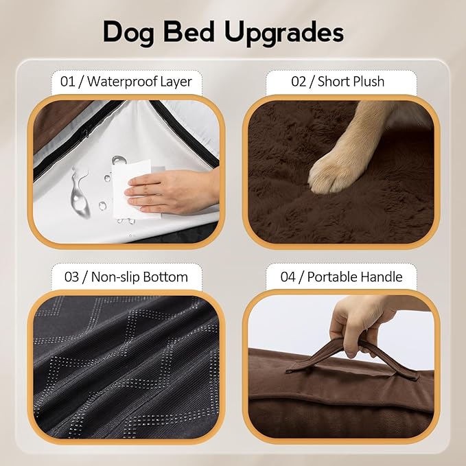 MEKIY Large Orthopedic Dog Bed with Sides Big Dog Beds with Removable Washable Cover Non-Slip Waterproof Pet Bed for Medium Large Dogs - Brown L