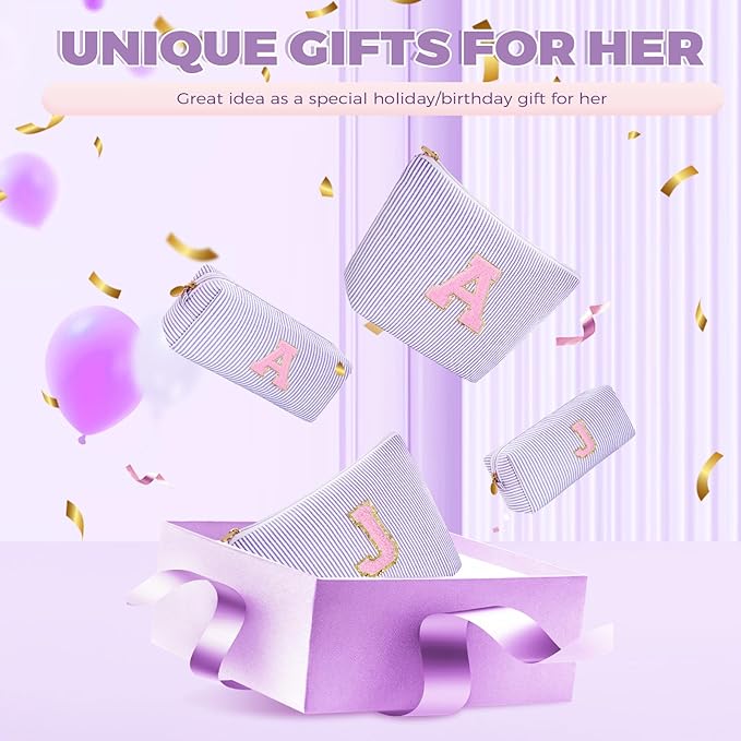 Btffitting Monogrammed Gifts for Women - Cosmetic Bag for Teen,Initial Cute Makeup Bag Set for Women,Trendy Pouch for Niece Sister Friend Female Her,Birthday Gifts for Daughter - Lavender,K