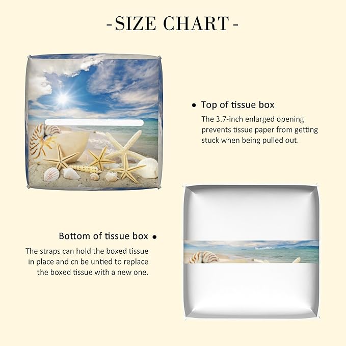 POIUBLE Seashells and Starfish on Beach Tissue Box Cover Leather Tissue Box Holder Square Facial Paper Organizer Dispenser for Bathroom Kitchen Bedroom Vanity Countertop Night Stands
