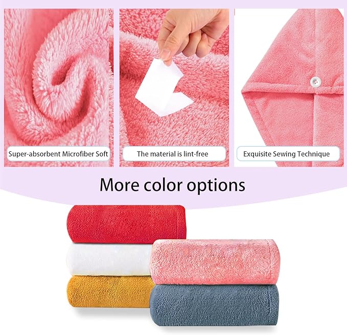 AGKXHDEC 1 Pack Double Layer Microfiber Towel, Hair Turbans for Wet Hair, Drying Hair Wrap for Women(Pink)