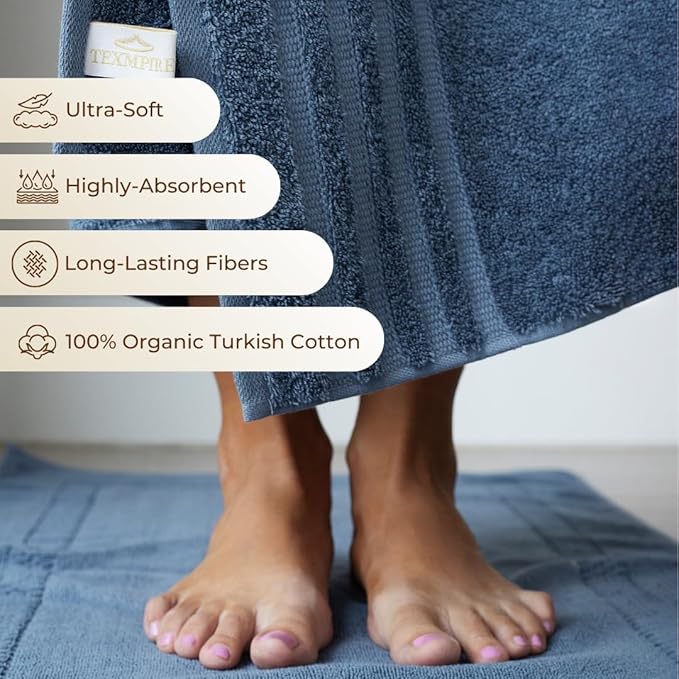 Texmpire Luxury Bath Sheets, 2 Extra Large (40x65 Inches), Highly Absorbent, Quick Dry, Premium, Plush, 100% Organic Turkish Cotton, Blue