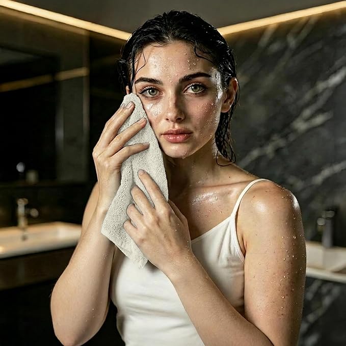 RIVERSIDE 24 Pack Washcloths Set - 100% Cotton [12x12 Inches] - 500 GSM, Soft, Quick-Dry & Highly Absorbent Face Towels - Perfect for Bathroom, Gym, Hotel, Spa & Travel - Cannoli Cream