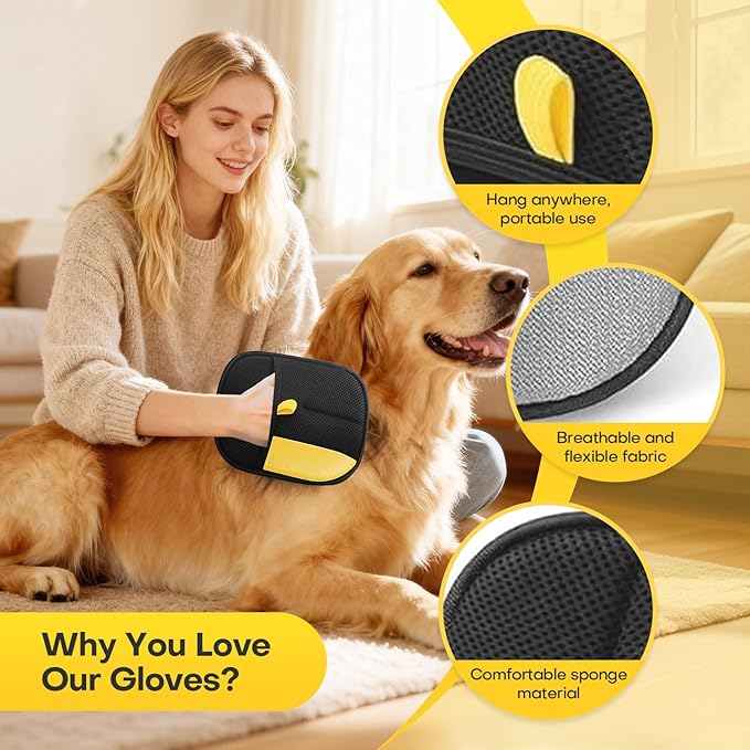 Morphcontainerpet Pet Hair Removal Gloves - Electrostatic Reusable for Cats & Dogs, Furniture, Carpet, Car Seats (3 PCS)