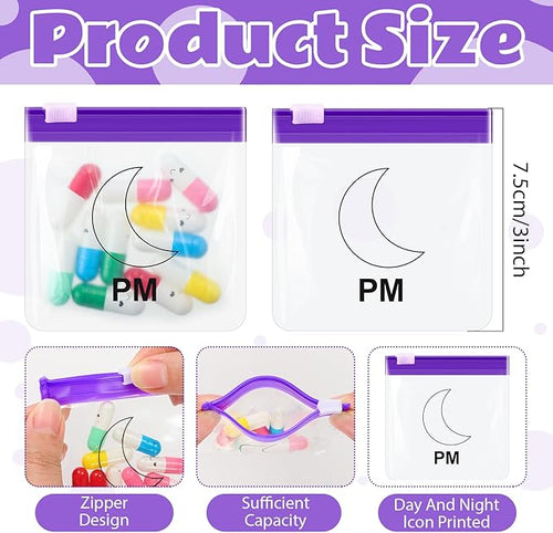24 Pieces Pill Pouch Bags Zippered Set Reusable Translucent Medicine Organizer Sealing Travel Plastic Bags with Slide Lock for Storage(Purple, Blue)