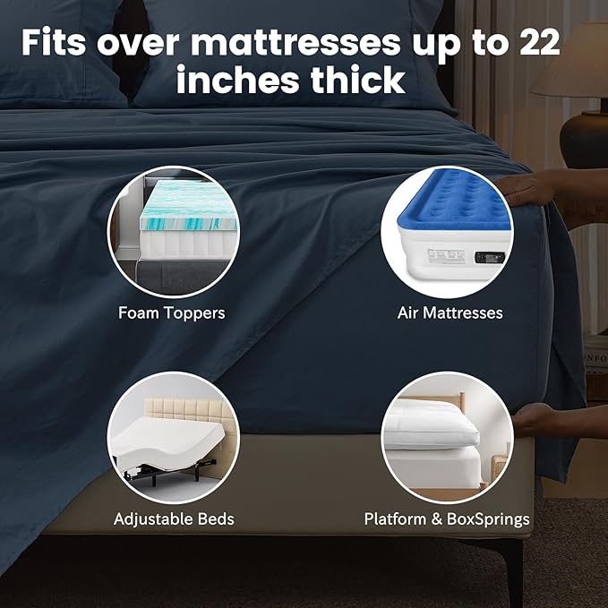 Bedlifes 100% French Flax Linen Sheets Set King Size - 6 Piece Extra Deep Pocket 18-24",Soft Breathable King Bed Sheets with Temperature Regulating & Moisture-Wicking(Flint Blue