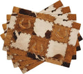 Vintage Cowhide Animal Placemats, Old West Country Cow Animal Fur Patchwork Abstract Horseshoe Print Washable Fabric Placemats Table Kitchen Dining Party 12x18 Inch Set of 6