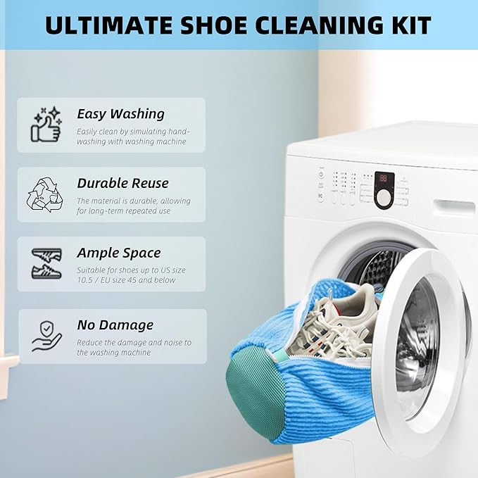 FurrPhunny 2Pcs Shoe Washing Machine Bag, Quick & Easy Cleaning, Laundry Shoe Bag for Washer and Dryer, Cleaning Bag for Sneaker & Most Shoe Types and Sizes (Blue)
