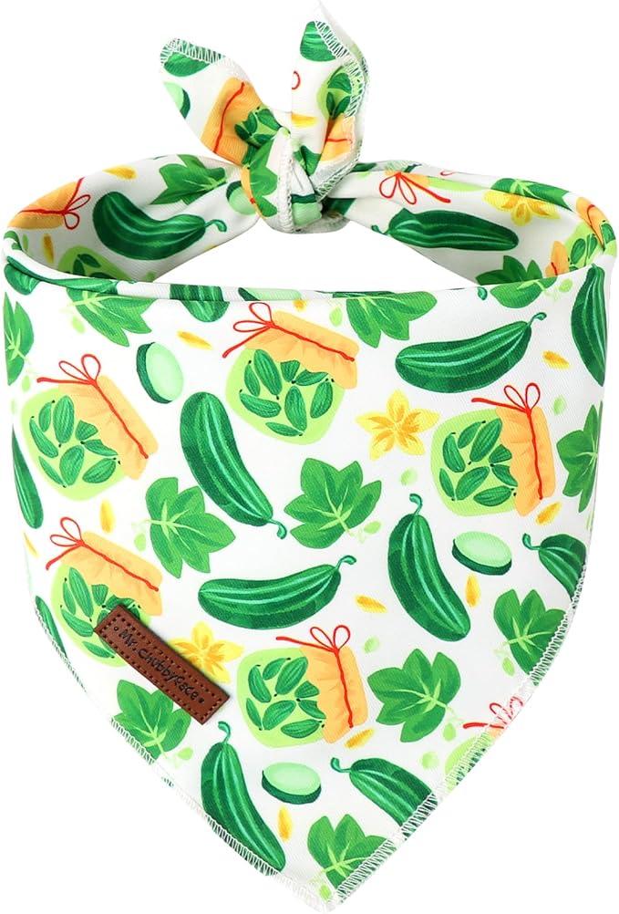 MR.CHUBBFACE Summer Dog Bandana, Pickle Cotton Bandana for Small Medium Large Dogs, Adjustable Pet Triangle Bibs Scarf