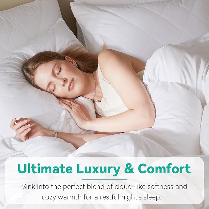 Three Geese Twin Size Goose Feather Down Fiber Comforter - Ultra Soft All-Season Down Duvet Insert Fluffy Baffle Box Design with 8 Corner Loops for Warmth and Softness.