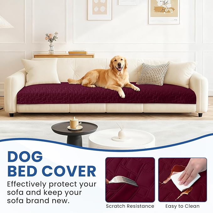 CYCMACO Waterproof Dog Bed Cover, Non-Slip Dog Blanket for Couch, Couch Covers for Dogs Washable, Pet Blanket for Furniture, Pet Bed Mat for Sofa, Car, Pet Supplies Christmas (52x82 Inch, Burgundy)