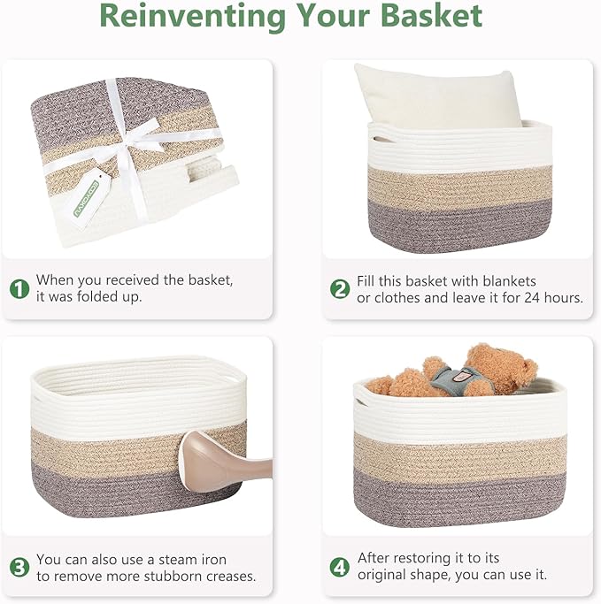 ECDYQXVU Cotton Rope Basket, Storage Baskets with Handle, 15x10x9 Inch Woven Basket for Shelves, Laundry, Towels, Clothes, Books (Light/Pink 1Pack)