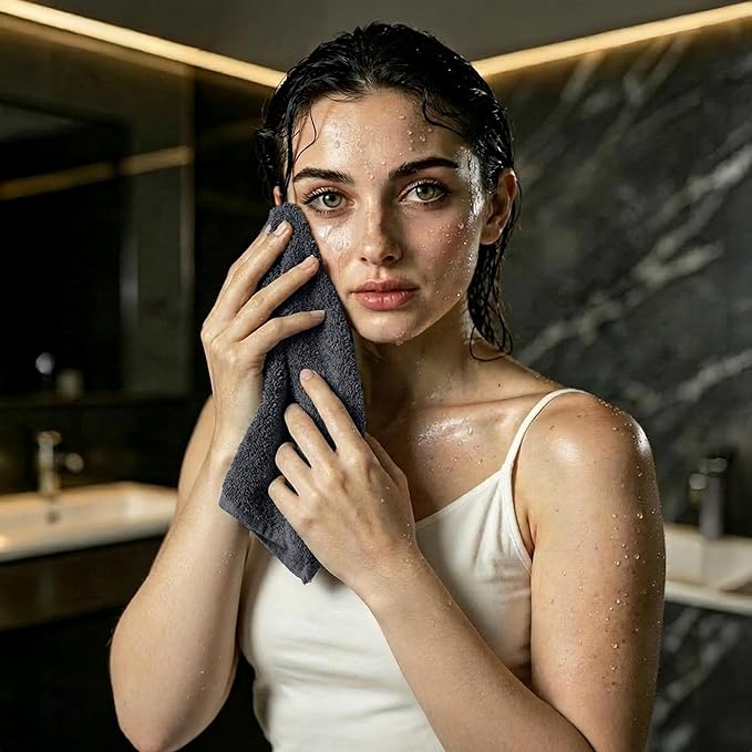 RIVERSIDE 24 Pack Washcloths Set - 100% Cotton [12x12 Inches] - 500 GSM, Soft, Quick-Dry & Highly Absorbent Face Towels - Perfect for Bathroom, Gym, Hotel, Spa & Travel - Charcoal