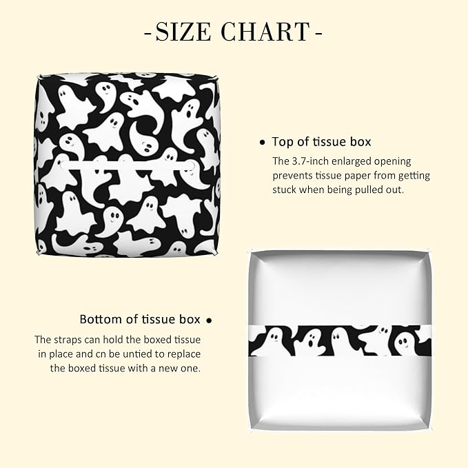 POIUBLE Cute Ghosts Tissue Box Cover Halloween Leather Tissue Box Holder Square Facial Paper Organizer Dispenser for Bathroom Kitchen Bedroom Vanity Countertop Night Stands
